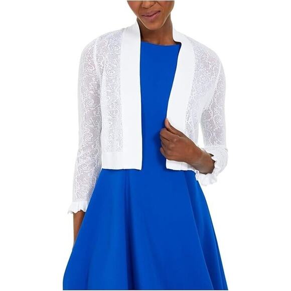 Calvin Klein Pointelle Ruffle-Cuff Cardigan, White Size L - Picture 1 of 2